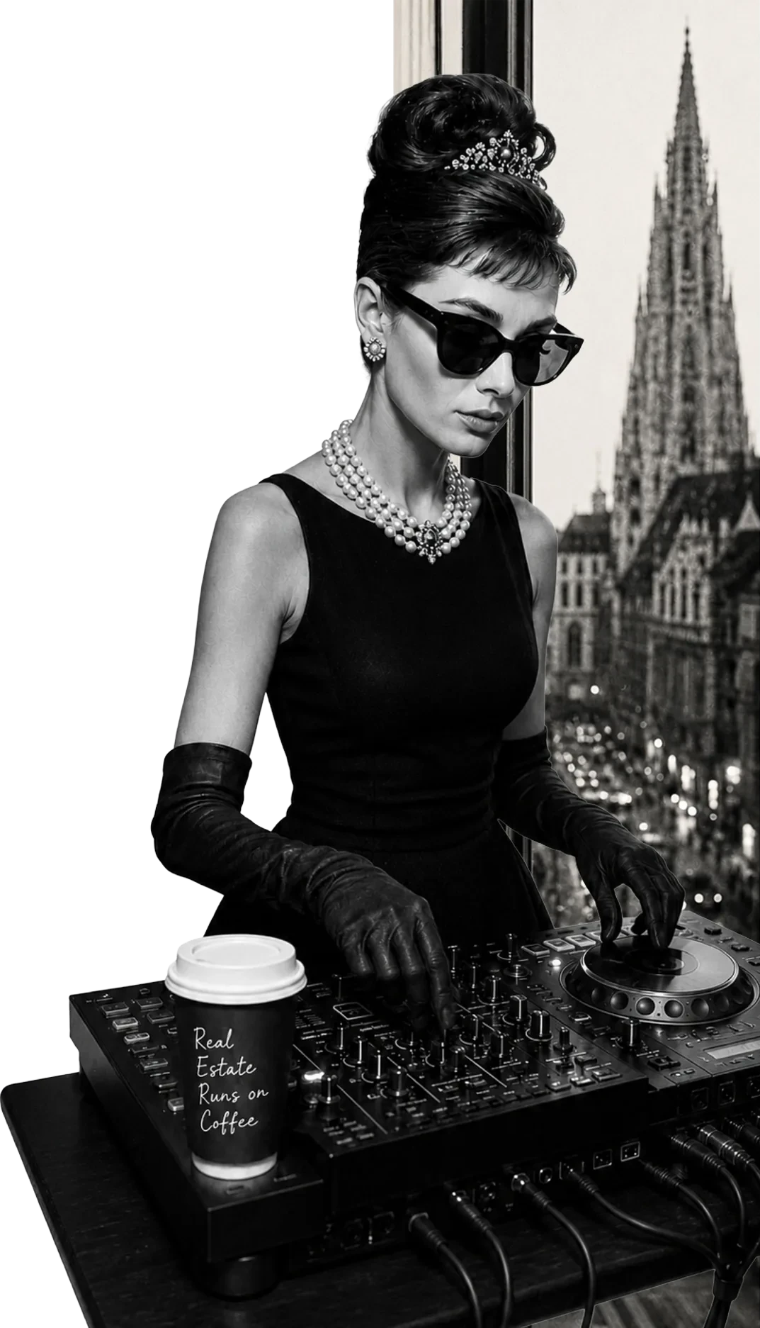 DJ mit Kaffeebecher vor Wiener Stephansdom